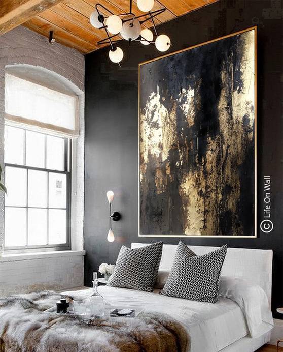 Brown Handmade Gold Modern Abstract Canvas Wall Art KUH78